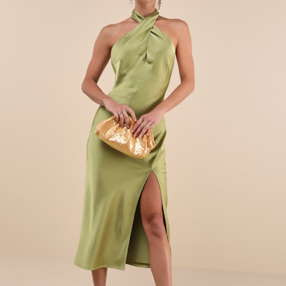 Lulu's Olive Halter Midi Dress